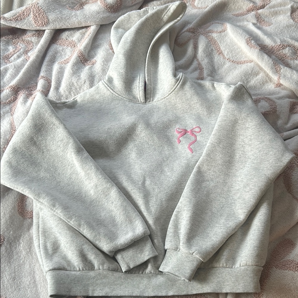 Gray Hoodie with Pink Embroidery